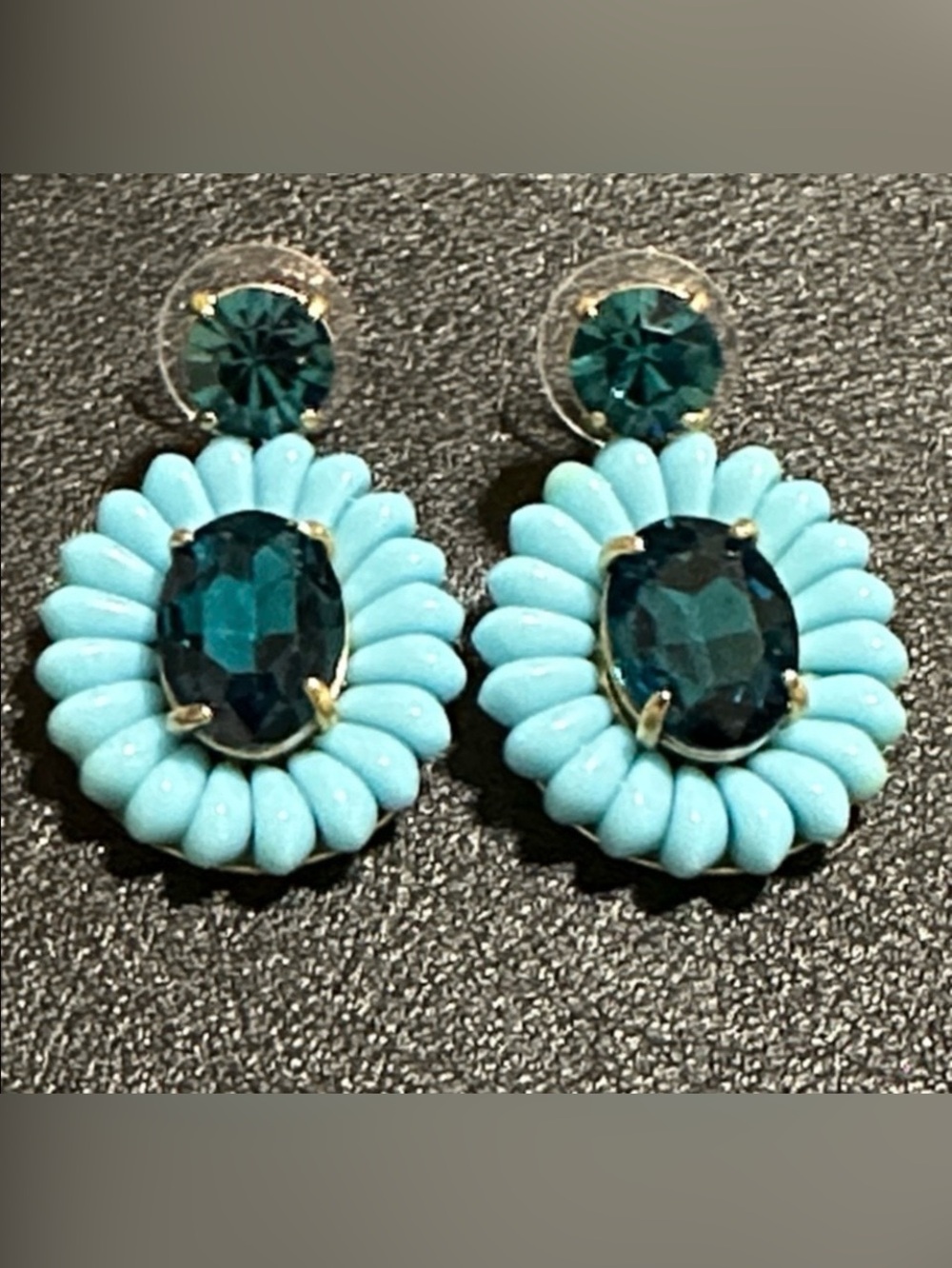 J Crew Blue Floral Rhinestone Drop Earrings